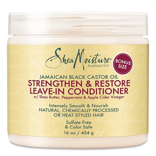 SheaMoisture Leave in Conditioner, 100% Pure Jamaican Black Castor Oil Strengthen & Restore for Healthy Hair Growth, Vitamin E, Curly Hair Products Safe for Hair Color, Family Size, 16 Oz