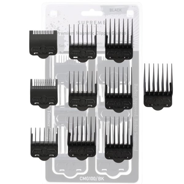 Supreme Trimmer Magnetic Guide Combs for Clippers | CMG100 Hair Clipper Guards, 10 Cutting Lengths | Black