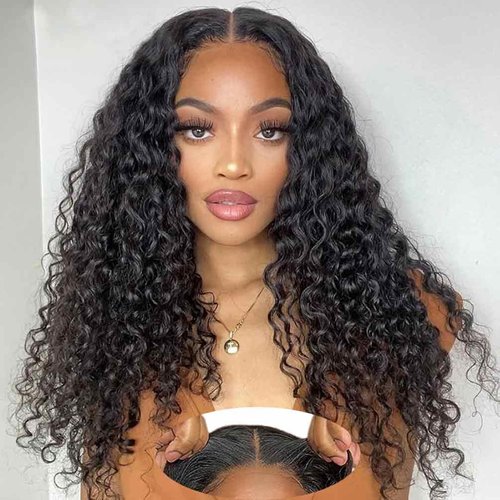 Wear and Go Glueless Wigs Human Hair Pre Plucked Pre Cut 4x4 Lace Front Wigs for Black Women Human Hair 30 Second Install for Beginners Curly Human Hair Wig (22 Inch)