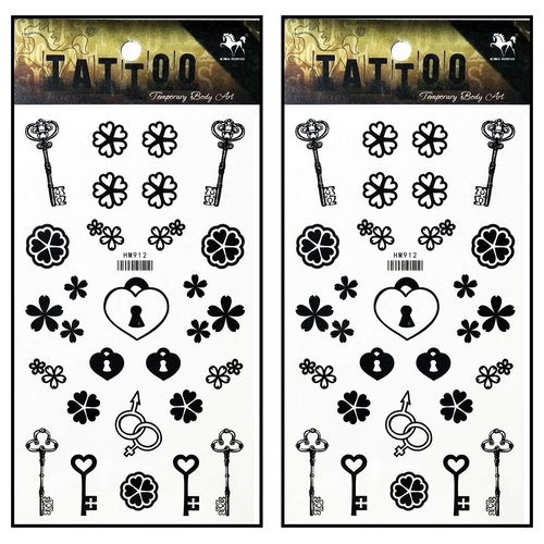 Tattoos 2 Sheets SunFlower key Black Temporary Tattoos Stickers Fake Body Arm Chest Shoulder Tattoos for Teens Men Women