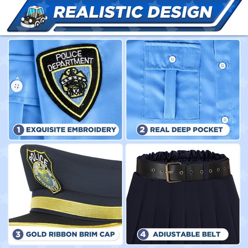 Loscola Police Officer Costume for Kids, Girls Police Costume for Kids, Halloween Costumes for Girls Kids 3-12, Cop Police Uniform for Girls, Police Outfit for Party Dress Up