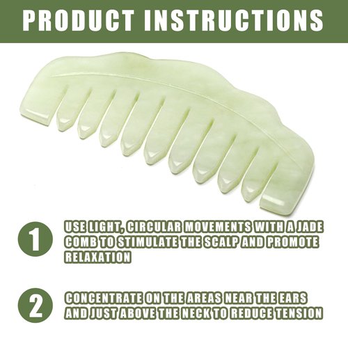 Jade Hair Comb Body Stone Back Gua Sha Tool Men Women Head Massager Scalp Comb for Stress Relax, Dandruff, Hair Growth, Acupuncture, Facial Trigger Point Treatment, Estheticians Therapists Supplies