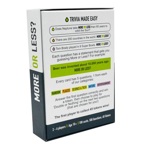 More Or Less? Trivia Card Game - Compact & Fun - Great Stocking Stuffer, Ideal for Travel, Family Game Night, Christmas and Holiday Gifts - 5 Trivia Categories