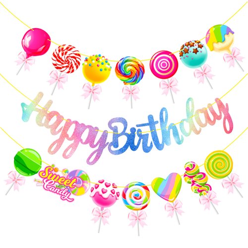 Candyland Birthday Party Banners Colorful Candy Lollipop Birthday Decoration Sweet Candy Party Banners Candyland Theme Party Decoration for Girls Candyland Party Baby Shower Supplies