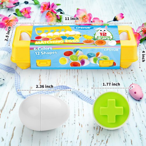 CPSYUB Matching Eggs Toys Color & Shape Recognition Sorter Puzzle, Montessori Toys for Baby Easter Travel Bingo Game, Sensory Early Learning Fine Motor Skills for Year Old Kids