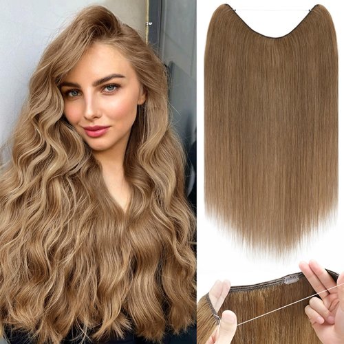 Rich Choices Wire In Hair Extensions Human Hair #6 Light Brown 20 Inch One Piece Secret Fish Line Hair Piece Halo Hair Extensions Real Human Hair With 2 Clips Long Silky Straight 70g