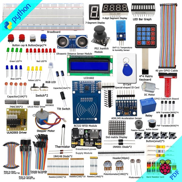 Adeept RFID Starter Kit Compatible with Raspberry Pi 4 3 2 Model B B+ Stepper Motor, ADXL345, 40-pin GPIO Extension Board, Breadboard, with C and Python Code, Learning Kit with Guidebook (PDF)