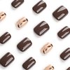 Short Fall Press on Nails Square SWEKKE Brown Fake Nails Full Cover Leaves False Nails with Designs Gold Foil Glitter Glossy Glue on Nails Acrylic Nails Manicure Artificial Nails for Women Girls