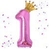 40 Inch Hot Pink Number 1 & Mini Crown Balloon for Birthday Party Decorations, 1st Birthday Party Decorations, Baby Shower Anniversary Balloons Decorations Supplies