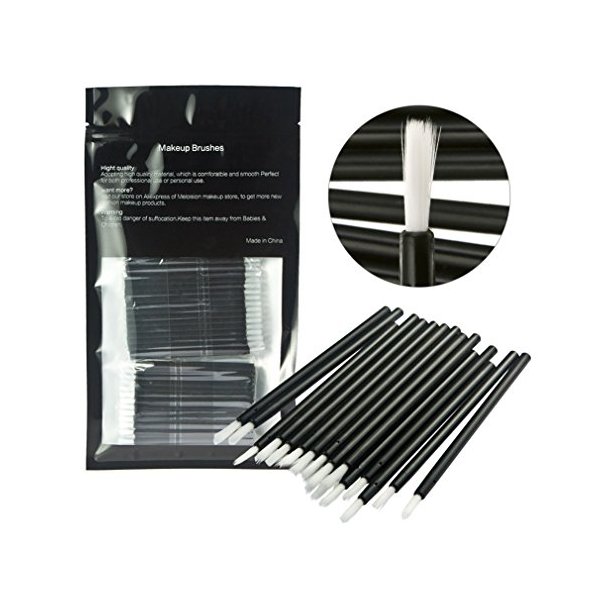 FantasyDay 100 Pcs Disposable Makeup Lip Brushes Lipstick Lip Gloss Applicators with Soft Brush Head Cosmetic Lip Brush Wands - Black