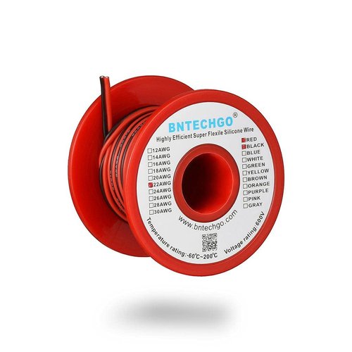 BNTECHGO 22 Gauge Flexible 2 Conductor Parallel Silicone Wire Spool Red Black High Resistant 200 deg C 600V for Single Color LED Strip Extension Cable Cord,model,25ft Stranded Tinned Copper Wire