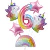 Unicorn Birthday Decorations for Girls 6th Birthday- Bouquet of Unicorn Balloons for Rainbow Unicorn Party Supplies (Number 6)