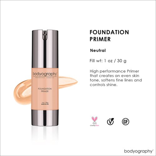 BODYOGRAPHY - Foundation Primer (Neutral): Flawless Anti-Aging Salon Makeup Primer w/Vitamin E, A, Jojoba, Grapeseed Oil | Control Shine | Gluten-Free, Cruelty-Free, 1 oz.