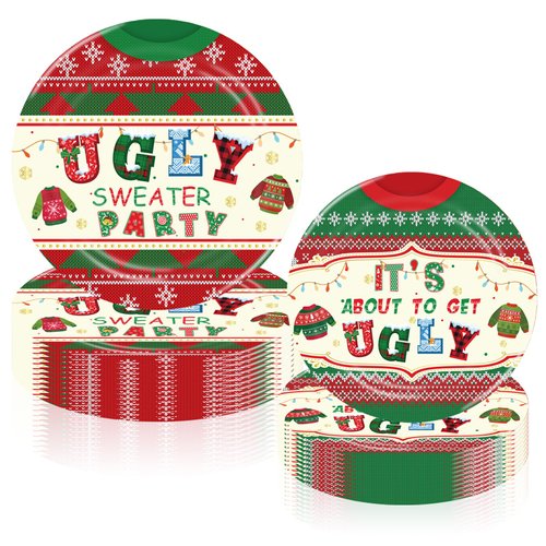 Ugly Sweater Party Decorations 32Pcs Christmas Ugly Sweater Party Plates It's About to Get Ugly Christmas Plates for Ugly Christmas Sweater Party Decorations