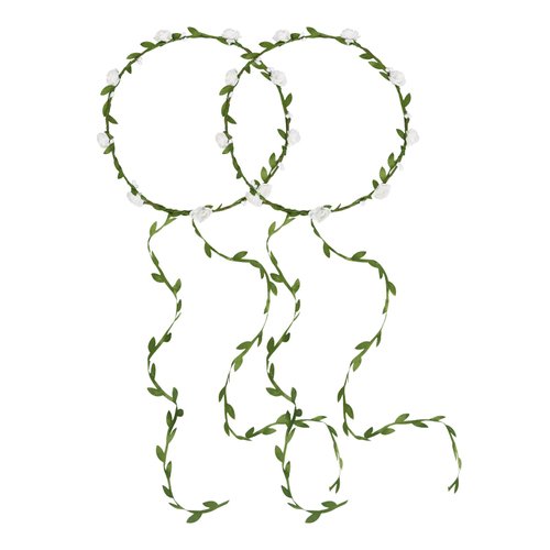 WOVOWOVO 2 Packs Flower Crown Flower Headbands for Women Girls, Fairy Costume Birthday Decorations Hair Accessories, Boho Floral Crowns for Wedding Party Vacation Pregnancy Photography Props (White)