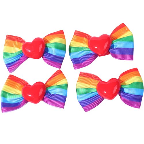 HIFANMM Rainbow Hair Clips for Girls, 4pcs Red Heart Hair Accessories, Rainbow Colorful Stripes Cute Bow Hairpins Baby Hair Alligator Barrettes for Gay LGBTQ Pride Day Party Parade Decor