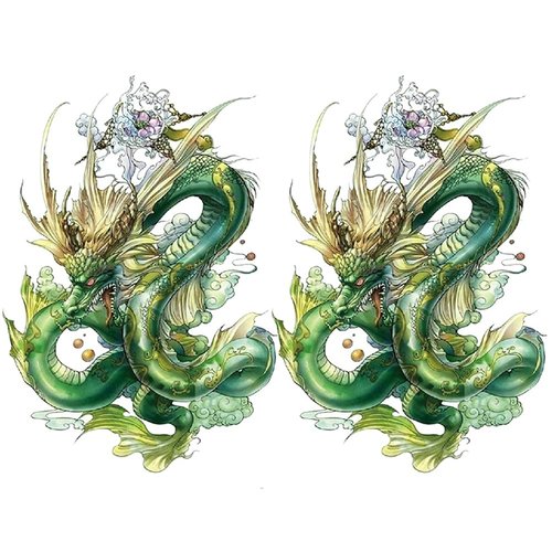Oottati 2 Sheets Arm Thigh Waterproof Fake Temporary Tattoos Sticker Green Chinese Dragon