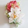 Fangsen Enchanting Dahlia Eucalyptus Globulus Rose Peony Hydrangea Handmade Flower Headpiece Perfect for Wedding Hair Accessories Floral Hair Comb for Women and Girls (White & Red)