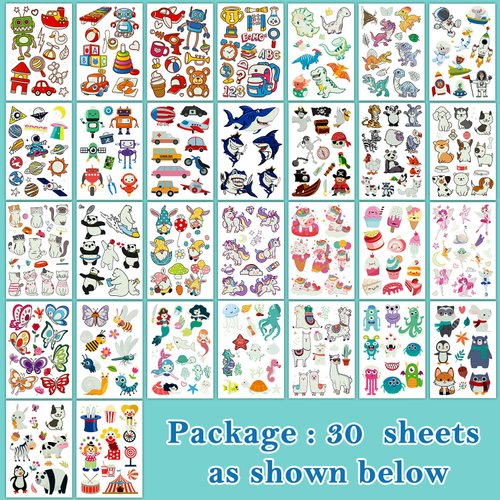 Partywind 380 Styles (30 Sheets) Luminous Tattoos for Kids, Mixed Styles Temporary Tattoos Stickers with Mermaid/Dinosaur/Space/Pirate for Boys and Girls, Glow Party Supplies