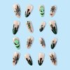 Halloween Press on Nails Medium Almond Fake Nails Nude Full Cover Green Spider Web Nightmare Before Christmas Nails Rhinestones False Nails with Designs Acrylic Artificial Nails for Women Girls 24Pcs