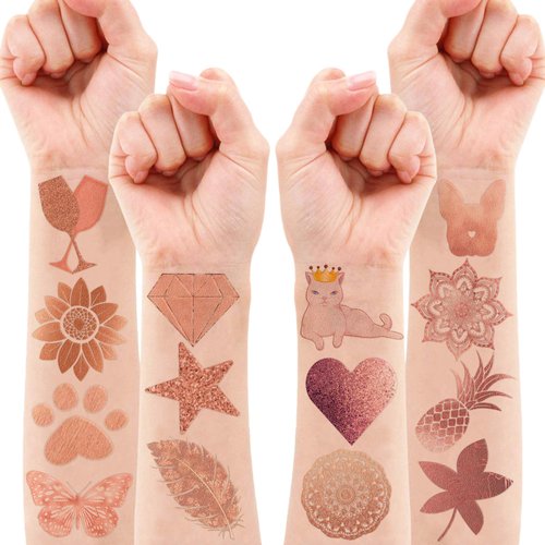 101 PCS Funny Rose Gold Temporary Tattoos Sticker Mandala Pink Rose Gold Birthday Party Decorations Favors Supplies Gifts Girls Boys Prizes Cute Tattoo School Reward Themed Carnival