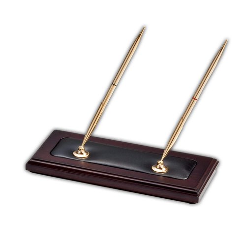 Dacasso Walnut & Leather Double Holder Luxury Stand with Rolling Ball Elegant Pen Organizer & Executive Desk Decor-(3 Piece Set)