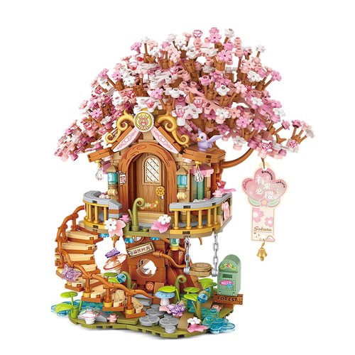 HOUXIPUPY Mini Cherry-Blossom-Treehouse Building Blocks Set- Icons Bonsai Sakura Tree House Flower Construction Building Blocks Model Collection Set 1149 PCS for Adults and Famliy