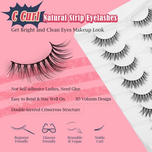 Eyelashes Natural Cat Eye Lashes False Eyelashes Wispy Lashes 7 Pair Flared Lashes Pack C Curl Soft Mink Lashes 12mm Short Lash Strips That Look Like Extensions Siligli