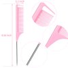 Hair Styling Comb Set - 6 PCS Teasing Brush, Rat Tail Edge Brush for Women, Girls, Kids Braiding, Backcombing (Pink)