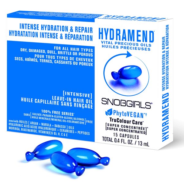 SNOBGIRLS HYDRAMEND Salon Vegan Hair Oil Intense Hydration & Repair for All Hair Types of Dry Damaged Hair. Hair serum with Argan Oil & Hair Vitamins - 15 Hair Oil Capsules