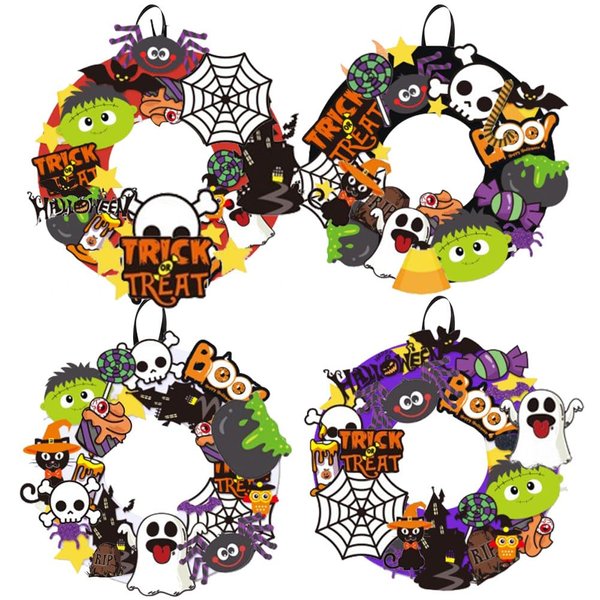 Kuchisity 16 Sets Halloween Wreath Craft Kit for Kids Halloween Wreath Signs Decorations Foam Make You Own DIY Halloween Arts and Crafts for Girls Boys Halloween Party Ornament Decoration