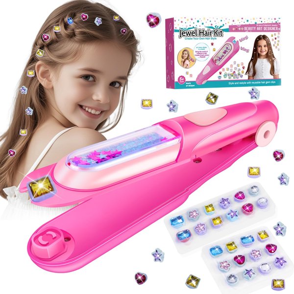 kidzkube Kids Hair Gem Stamper Kit, Quick Gems Hair Jeweler, Bling Hair Jewels for Girls Toys, Hair Styling Tool with Reusable Shining Diamonds, Birthday Gifts Toys for Girls Ages 3 4 5 6 8-12