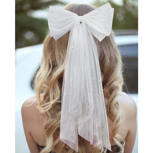 CIEHER Bridal Hair Clip Bachelorette Party Decorations Pearl White Hair Bow Bride to Be Bridal Shower Gifts Bridesmaid Favors Bridal Hair Accessories
