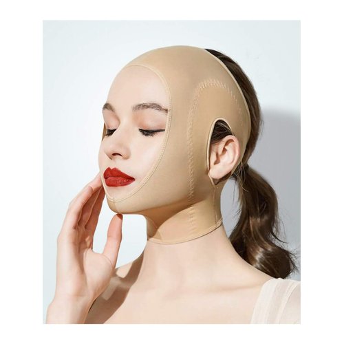 Anna-Kaci Womens Chin Strap Support Band Neck Bandage Post Surgical Compression Head wrap, Neck and Chin Compression Garment Wrap, Dark Beige, Small