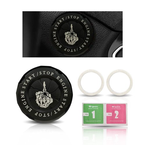 Car Push Start Stop Button Cover, Rotary Ignition Protective Cover Anti-Scratch Start Stop Button Decorative Cover, Universal Car Interior Accessories Key Ignition Switch Cover (Middle Finger - Black)
