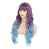 Tseses Purple to Blue Long Curly Wigs for Women Ombre Blue Synthetic Hair Natural Looking Wavy Wig (Purple/Blue)