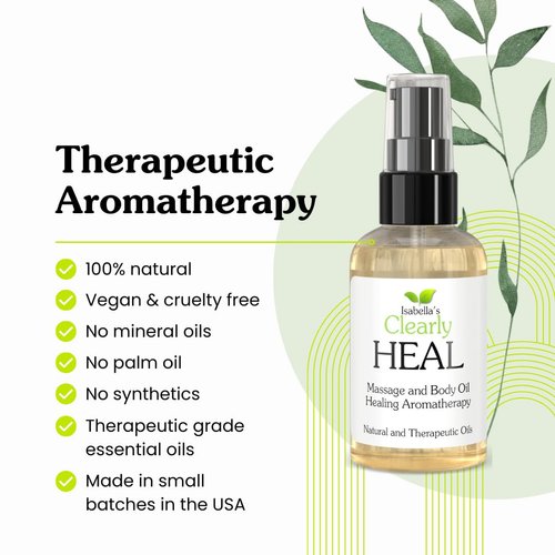 Clearly HEAL Aromatherapy Body Oil, Therapeutic Essential Oils with Almond, B5, Myrrh, Lavender | Natural Massage Oil for Moisturizing, for Couples, for Stress and Sore Muscles (2 Fl Oz)