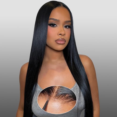 PISRY Wear and Go Glueless Wigs Human Hair Pre Plucked Pre Cut 180% Density 6x4 HD Lace Front Wigs Human Hair Straight Human Hair Lace Front Wigs for Women 24 Inch