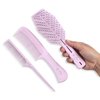 Hair Detangling Brush Set | Glide through Brush for Wet, Dry, and Curly Hair | 3 Piece Brush Set for Women| Biodegradable Detangle Hairbrush with Flexible Soft Bristles, Wide Tooth Comb, and Rat Tail Comb,Vera Prime ( Brushes and comb Set,Pink)