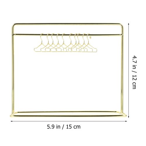 STOBOK Miniature Doll Garment Rack Set Mini Doll Dress Clothing Display Rack with 10Pcs Mini Doll Clothes Hangers Doll House Furniture Accessories for Dollhouse Supplies, Golden