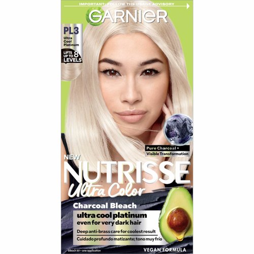 Garnier Hair Color Nutrisse Ultra Color Nourishing Crème, PL3 Charcoal Bleach (Cool Platinum), Permanent Hair Dye, 1 Count (Packaging May Vary)