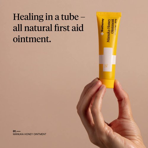 First Honey Wound Healing Ointment [ 1oz - 28.4g ] | 100% Active Leptospermum | Fast Relief & Skin Repair | Manuka Honey from New Zealand | Antibiotic Free Burn Care, Scar Gel, Dressing Aid