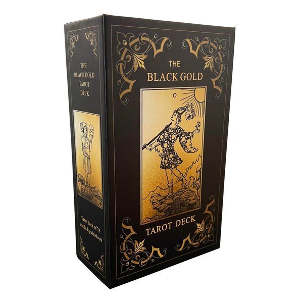 Qcsdckot Black Gold Tarot Cards Set, Tarot Cards for Beginners with Meanings on Them, Tarot Cards Deck with Guide Book, Gold Gilded Edges
