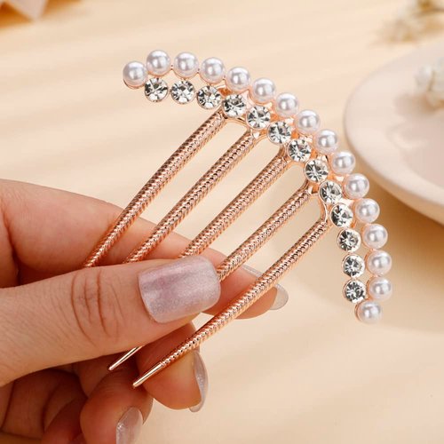 Missgrace Luxury Glitter Sparkly Crystal Rhinestones Pearls Gold Hair Side Combs Hairpins Barrettes Clips Hair Accessories for Women Girls (Color 2)