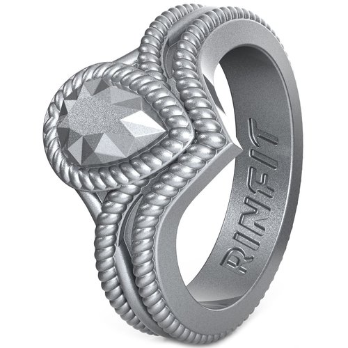 Rinfit Silicone Rings for Women - Silicone Ring Women - Womens Rubber Wedding Rings - Pear Silicone Wedding Bands Women - Patented Design - Silver Ring - Size 8