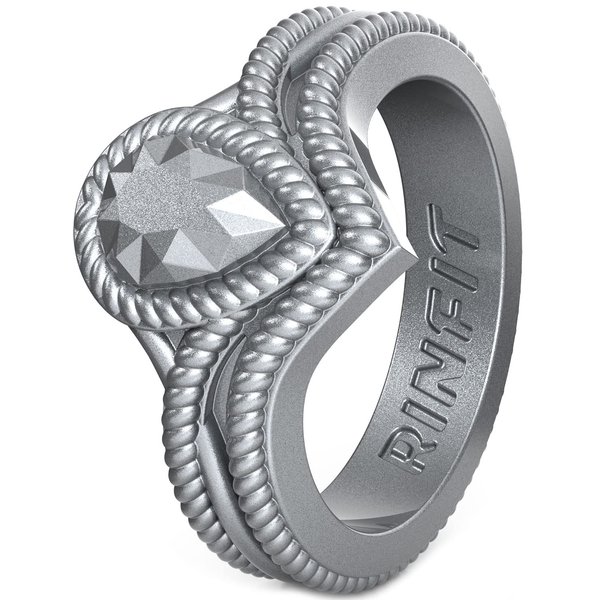 Rinfit Silicone Rings for Women - Silicone Ring Women - Womens Rubber Wedding Rings - Pear Silicone Wedding Bands Women - Patented Design - Silver Ring - Size 8