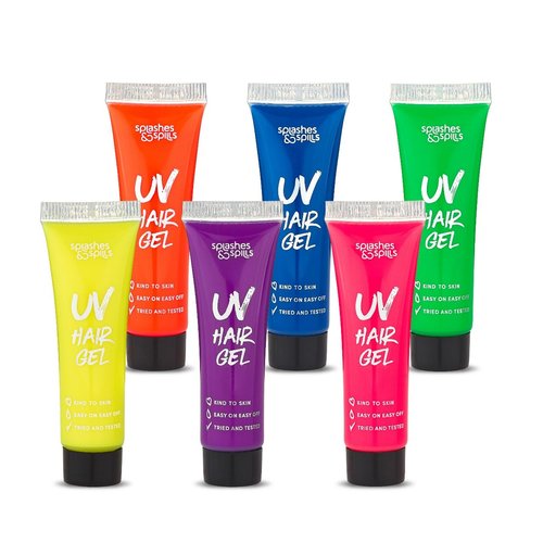 UV Neon Hair Gel Set - 6 Bright Non-Toxic Colors with Black Light Glow for Raves, Parties, Clubs,...