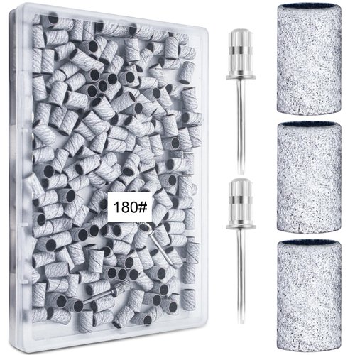 200Pcs Nails Sanding Band, 180 Grit Zebra Sanding Band for Nail Drill Fine Grit Sanding Bands with 3/32” Nail Sanding Bit for Natural, Gel Nail, Sand Band 180 Grit Set for Manicure & Pedicure