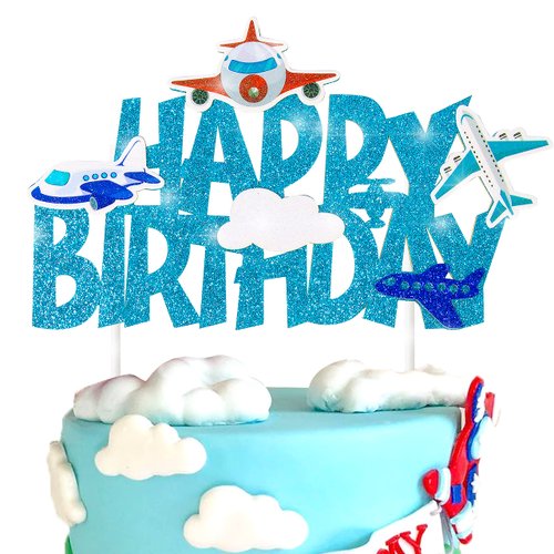 Airplane Cake Topper,Airplane Birthday Party Supplies, Airplane Happy Birthday Cake Topper Aircraft Party Supplies for Kids Plane Theme Party Baby Shower