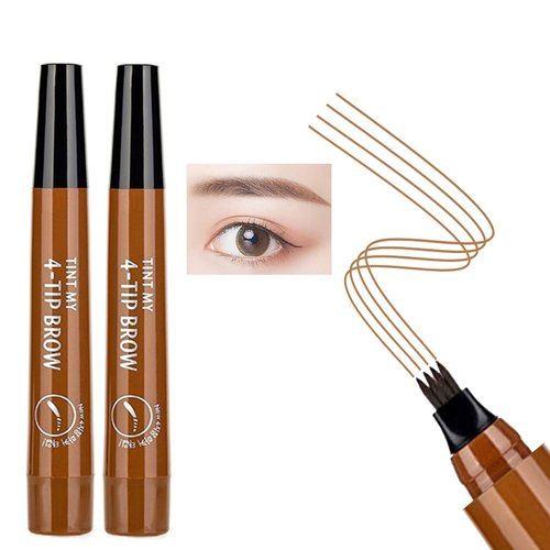 2PCS Liquid Eyebrow Pencil with 4 Micro-Fork Tips - Waterproof Microblading Eyebrow Pen, Long Lasting, Easily Create Natural Eyebrow Makeup (Light brown)